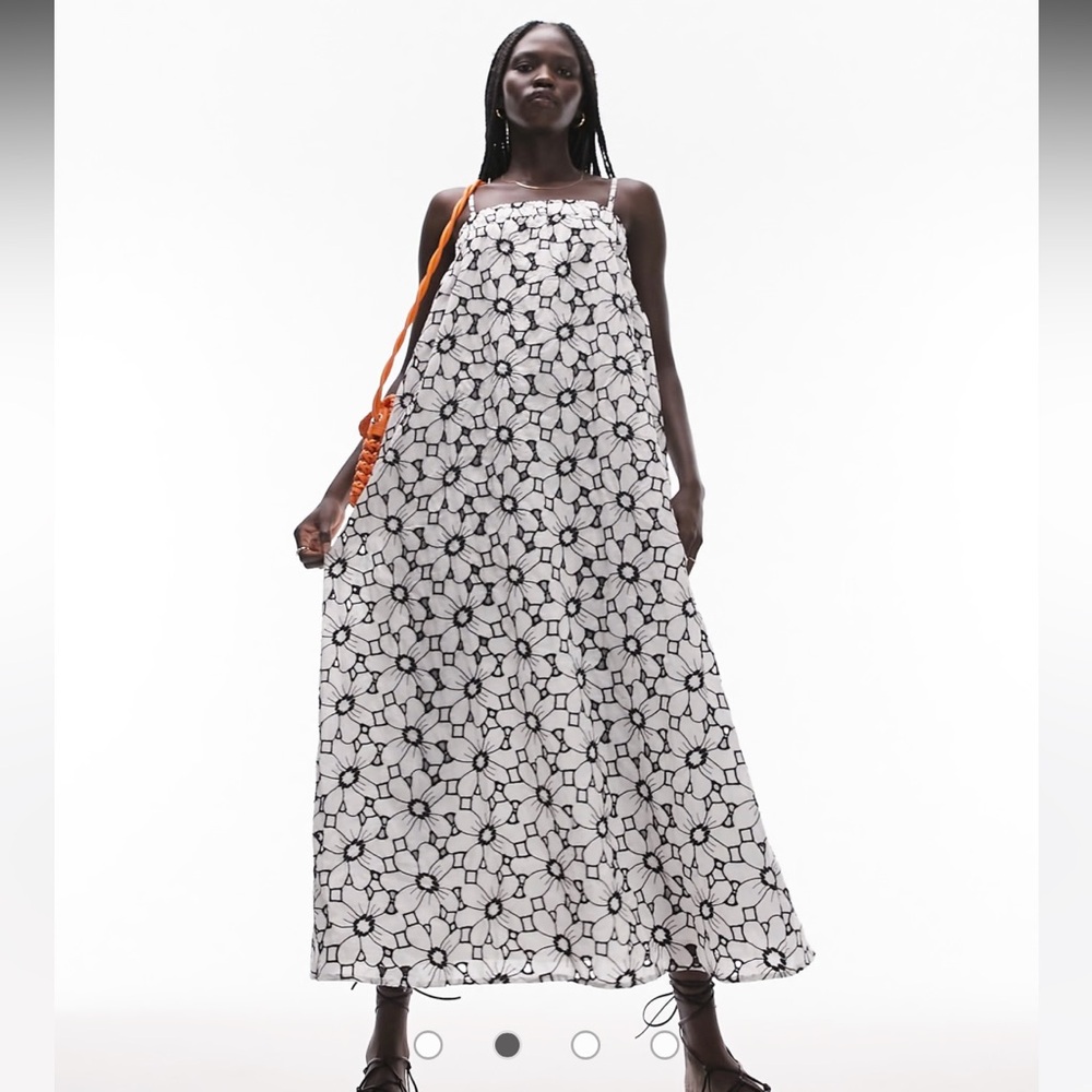 Topshop contrast color eyelet chuck on midi dress in mono